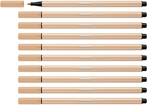 Premium fiberpenna – STABILO Pen 68 – förpackning med 10 – beige