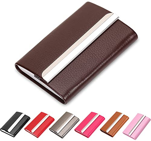Waylipun Visitenkartenetui, luxuriöses PU-Leder Premium Visitenkartenhalter, mit Magnetverschluss, zur Schonenden ​Aufbewahrung Ihrer Karten Namenskartenhalter für Büro Herren Damen (Braun)