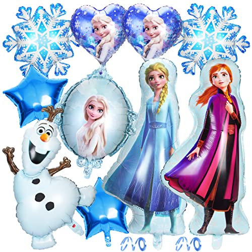 Ballon Anniversaire Princesse, Decoration Anniversaire Fille, Ballons Helium en Aluminium Bleu, Ballons Flocon de Neige Pentagramme Princesse Pour Enfant Fête