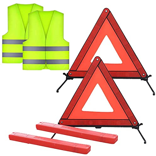 crayfomo Lot de 2 triangles d'avertissement d'urgence pour voiture et 2 gilets de sécurité réfléchissants, kit d'urgence pliable pour voiture, camion, SUV