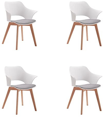 GrandCA HOME 4er-Set Nordischen Küchenstühlen, Esszimmerstuhl mit Massivholzbeinen, Gepolsterte Stühle für Schlafzimmer, Wohnzimmer, Küche, Weiß