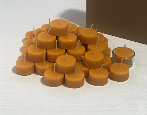 Teelichter aus 100% BIENENWACHS, Kerze (natürliche Honig Duft) 42 Stk inkl 2 Stk Glas Teelichthalter