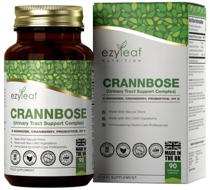 Ezyleaf D Mannose Pulver in Kapseln | 1200 mg pro Portion | D-Mannose, Cranberry + Vitamin C | 60 Cranberry Kapseln | Hochdosierte Probiotika | Präbiotika | Vegan, Allergenfrei