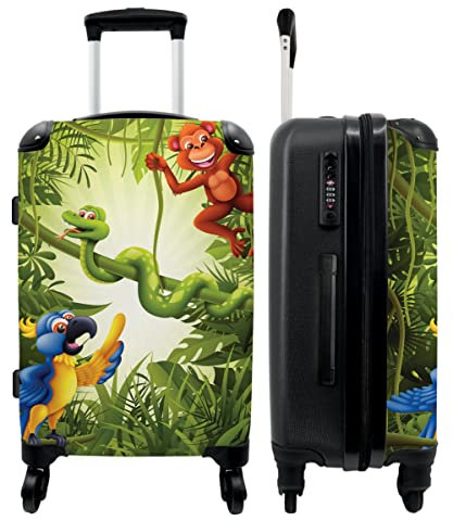 NoBoringSuitcases.com® Kinderkoffer Jungen Reisekoffer mit Rollen Koffer Leicht Geschenk, Hartschalenkoffer groß - Grün - Tiere - Dschungel - Koffer mittelgroß, 67x43x25cm