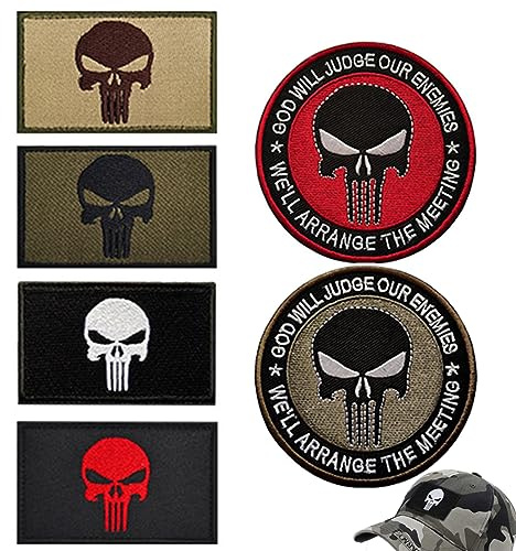 Gurxi Militär Punisher Patch Aufnäher Patches Airsoft Patch Klett 6 Stücke Skull Patches Klett für Rucksäcke Taktische Kleidung Aufkleber Abzeichen Klettbänder