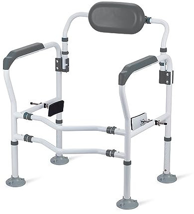 TRAGLO Höhenverstellbar Toilettengestell, Toilettenstützgestell, Mobile Aufstehhilfe Toiletten, mit um 90° drehbarer Rückenlehne, kein Bohren erforderlich, belastbar bis 136 kg Grey