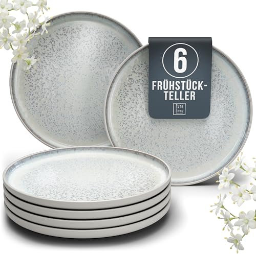 Servizio Piatti Moderni per 6 Persone in Ceramica Ibiza, Set di 6 Piatti, Dessert e Insalata - Resistenti a Lavastoviglie e Microonde - Pure Living beige chiaro