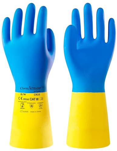 AnTools 2 Paires Gants de Protection Chimique Industriels en Mélange Néoprène et Caoutchouc, Usage Intensif, Résistants aux Acides et Alcalins, Produits Hazmat, Nettoyage et Vaisselle, Taille 8/M