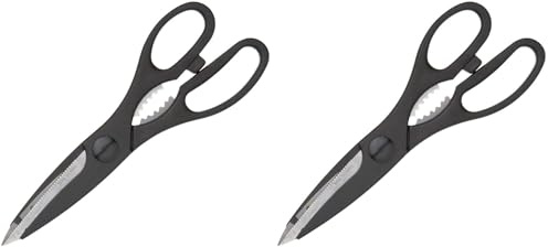 KitchenCraft Forbici da Cucina con Apribottiglie, Acciaio Inossidabile, Cesoie Multiuso 21cm (8,3''), nero (Confezione da 2)