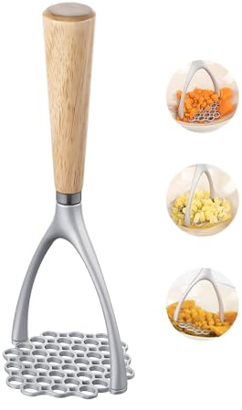 Brigii Potato Masher with Wooden Handle, Manual Potato Press for Kitchen Tool, Aluminum Alloy Potato Ricer For Fluffy Mashed Potato