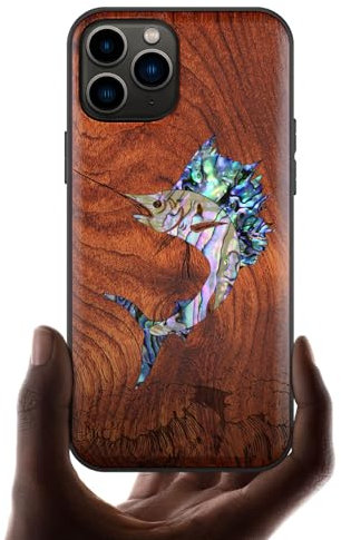 Carveit Etui pour iPhone 11 Pro Max de Coque [Gravure en Bois et Incrustation de Coquille] Souple TPU de Téléphone Compatible avec Apple 11 Pro Max Étui (Rosé-Marlin en Plein essor)
