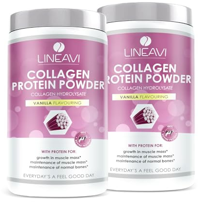 LINEAVI Kollagen 2x400g Vanille, 84-93% Eiweiß, Ideal zum Einrühren in Wasser, Säfte, Heißgetränke oder Shakes, Unterstützung für Gelenke, Beweglichkeit, Knochengesundheit, mit Vitamin C