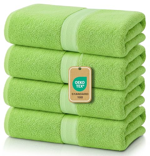 leevitex® Handtuch 4er Set aus 100% Baumwolle, weich und saugstark | 500 g/m² | 50 x 100 cm | Apfelgrün