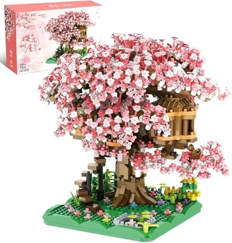 KeKeDuo Sakura Baum Bausteine Bausatz, 1200+ Klemmbausteine Modular Japanische Kirschblütenbaum Modellbausatz, Micro Bricks Konstruktionsspielzeug