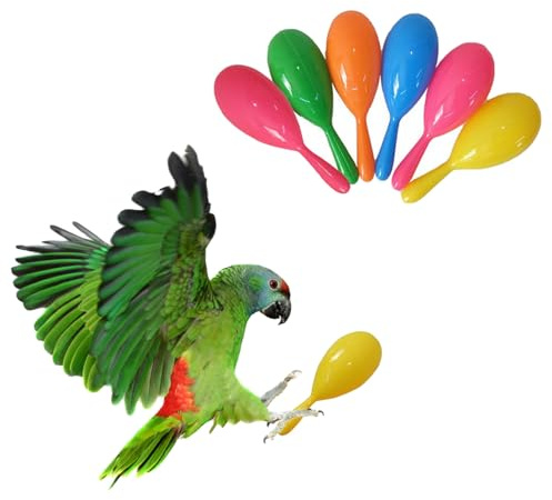 TTFdacai Lot de 6 hochets musicaux pour perroquet, clochette amusante, mini marteau de sable, jouets pour oiseaux, perroquets, perruches, calopsittes et oiseaux d'amour (couleur aléatoire)