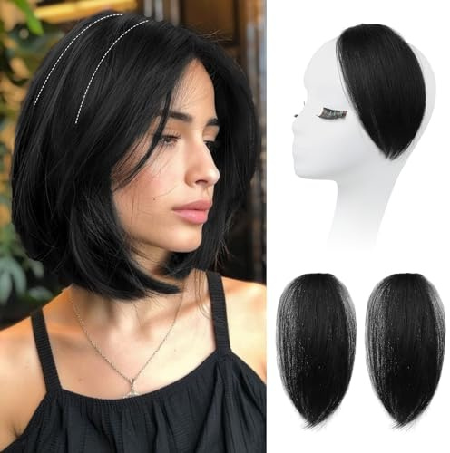 REECHO Clip in Hair Volumizer, 2PCS 8 inch Short Thick Clip in Hairpieces Adding Extra Volume Hair Extensions for Women with Thin Fine - Black