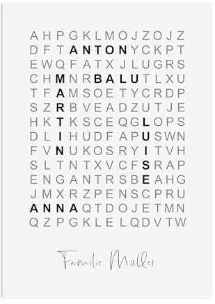 Nastami Poster FAMILIE Geschenk PERSONALISIERT Einzug oder Hochzeit Familienposter (Buchstabensalat, DIN A4)
