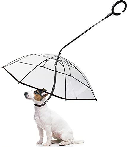 Generisch Haustier-Regenschirm Mit Leine - Haustier-Regenschirm Mit Kettenleine Hunderegen-Schnee-Tages-Spazierschirm,C-förmiger -Griff, Winkelverstellbare Hundeschirmleine Für Kleine Haustiere