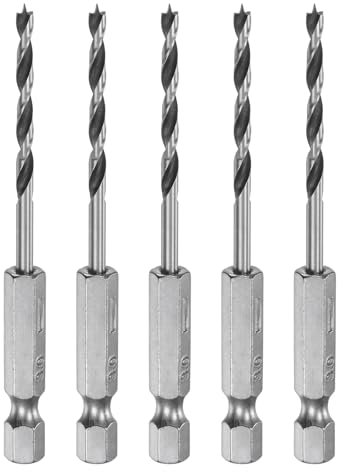 sourcing map 5pcs Brad Point Drill Bit 3mm (3/25) Dia Bearing Steel 1/4 Hex Shank Wood Drill Bits 1.26 Working Length Spiral Twist Drilling Tool for Woodworking Softwood Plywood Plastic