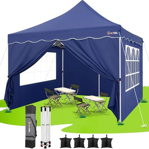 HOTEEL Tonnelle Pliante 3x3 Imperméable avec 4 Parois Latérales, Installation Facile Barnum Pliant 3x3 Portable Tonnelle de Jardin Exterieur avec 4 Sacs de Sable pour Fête, Festival, Marché,Bleu Foncé