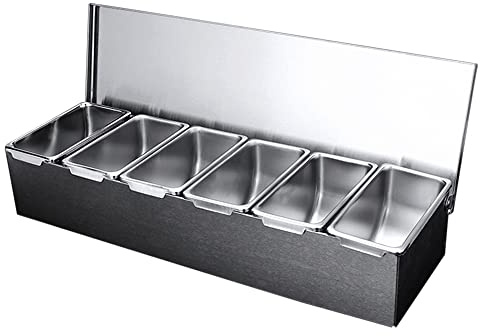 DGJMuu Contenitore per ingredienti in acciaio inox, 6 griglie, adatto per cucina, ristorante, barbecue all'aperto, 600 ml, 45,5 x 15 x 9 cm