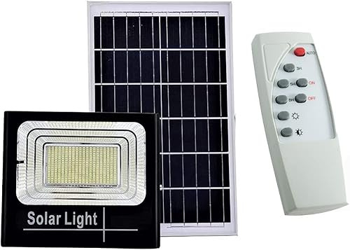 QUADO 60 W LED-strålkastare med solpanel, kallt ljus, vattentät LED-strålkastare för utomhusbruk, hem och trädgård, skymningssensor och fjärrkontroll, energibesparing, enkel installation