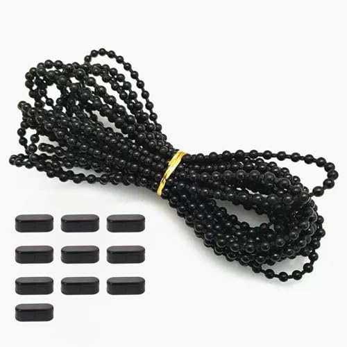Leliafleury Plastic Roller Blind Chain, 10 Meter Black Ball Bead Chain, Roller Blind Cord with 10Pcs Connectors for Curtain Windows