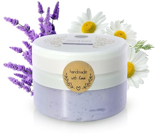 réju.mo Peeling saltskrubb för ansikte och kropp, bastu saltpeeling, för en mild och smidig hud, anti-akne, för vård och rengöring av huden (lila), lavendelkamomill