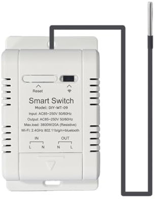 Qussedser Smart Temperature Switch WiFi 20A with Temperature Sensor Real-Time Temperature Monitoring for Fish Tank Room
