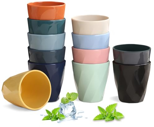 Mulaibdin 12 Stück Plastikbecher Mehrweg, Trinkbecher Kinder Plastik BPA Frei, Unbreakable Camping Tasse, Bunt Partybecher Hartplastik, Kunststoffbecher Set 270ml für Kaffee,Milch,Getränke