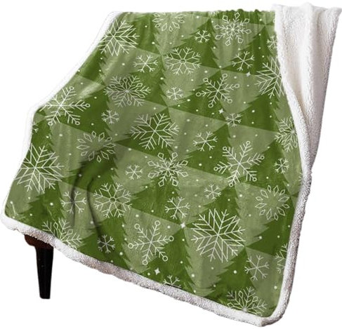 XGTEAHHC Weihnachtliche grüne Weihnachtsbaum-Textur, Schneeflocken, Winter, warme Kaschmirdecke, Büro, Sofa, weiche Überwurfdecke, Kinderbett, Tagesdecke (150 x 200 cm)