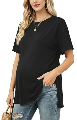 Love2Mi Damen Umstandstop Kurzarm Umstandsmode Oversized Umstands T-Shirt