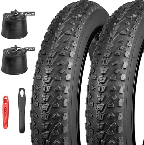 MEGHNA Juego de 2 neumáticos para bicicleta eléctrica de 20/26 pulgadas (3,0 pulgadas) + cámara AV32 mm 20 x 3,0/26 x 3,0 pulgadas, compatible con bicicleta de montaña 76-406/559 / Fat Tires Bike/Snow
