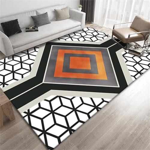 RUGMRZ Waschbarer Teppich Wohnzimmer Flickenteppich Waschbar Farbe Sofa Teppich Linie Dekoration orange grau Teppich Industrial Kleine Teppiche 70x200cm