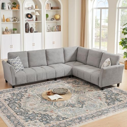 Enobala Modern Sectional Sofa, 102'' L Shaped Couch Set, 6 Seater Sectional Corner Couch with Back Cushions,Upholstered Couches for Living Room Apartment Office, Light Grey