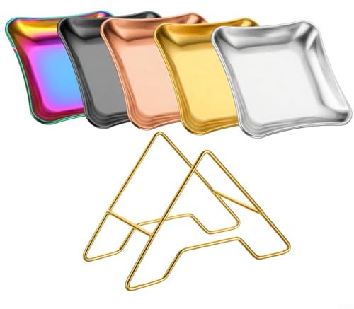Lot de 5 plats à sauce en acier inoxydable avec support – Bols à tremper pour apéritifs, condiments, épices – Mini bols de préparation empilables – Passe au lave-vaisselle – Assiettes de service