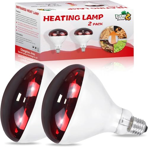 LUCKY HERP Reptilien wärmelampe terrarium, 250W Rotlichtlampe Wärmelampe für Hühner R125 2 Stück, E27 Infrarot Heizlampe für Küken, Haustiere, Brutkasten, Geflügel
