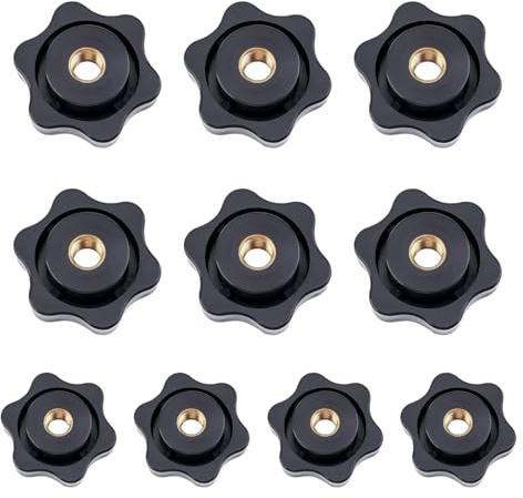 10 Pcs M8 Star Clamping Nuts 32mm, Plastic Clamping Nuts Handle Wing Nut Knobs with M8 Thread for Furniture Machine Tools Fitness Equipment and Mechanical Adjustment - Plastic & Brass Star Nut Set