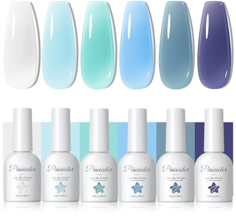 PEACECOLOR 6 Farben 10ML UV Nagellack - Jelly Gel Nagellack Transparentes Blau Natürlich Transluzent für Nail Art DIY Salon