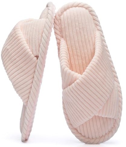 GOEWY Slippers for Women Memory Foam House Bedroom Corduroy Crossbands Open Toe Slides Sandals Shoes Comfy Trendy Gift for womens Anti-Skid sole