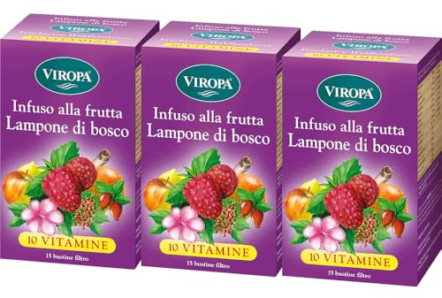 VIROPA Lampone di Bosco BIO – Tisana Fruttata alle 10 Vitamine – 3 Confezioni da 15 Filtri – Infuso Naturale con Frutti di Bosco – Senza Caffeina, Biologica e Gluten Free – Made in Alto Adige