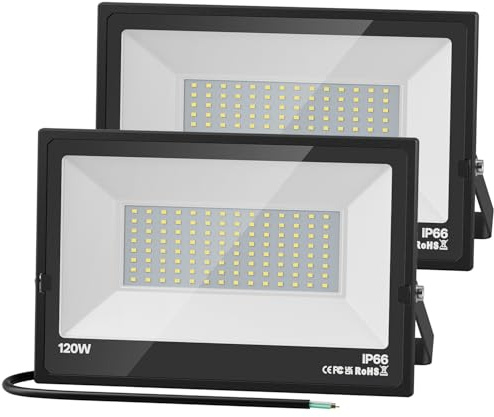 USTELLAR 120W LED Flood Lights Outdoor Hardwired 2Pack Bright 120W Equiv. 24000LM Security Light Outside Lamp IP66 Waterproof 6000K Daylight White Spot Light Exterior Floodlight for Backyard House