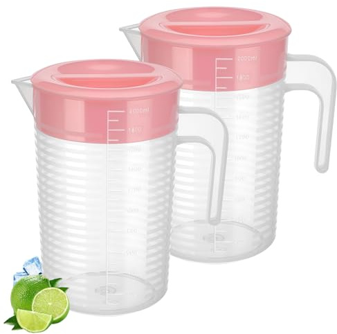 Meng Jiaran 2 Pack Juice Jugs with Lid,2L Water Jug iced Tea Pitcher | Beverage Juice Container Fridge Jugs for Milk Juice Iced Tea Lemonade Fridge Drink Container