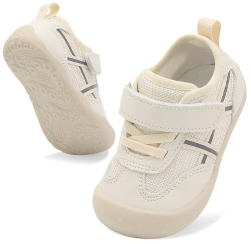 Scurtain Baby First Walking Shoes Non-Slip Infant Toddler Trainers Softsole | Breathable Mesh Upper, Soft Rubber Sole, Wide Toe Box, Hook & Loop Closure, Barefoot Style, for Baby Boys Girls 6-24 Months