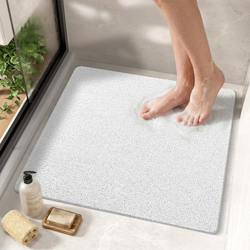 HITSLAM Duschmatte rutschfest, 60x60cm Badewannenmatte rutschfest Ohne Saugnapf, Weiche PVC-Luffa Antirutschmatte Badewanne, Schnell Trocknende Badematte, Hocheffiziente Drainage, Weiß