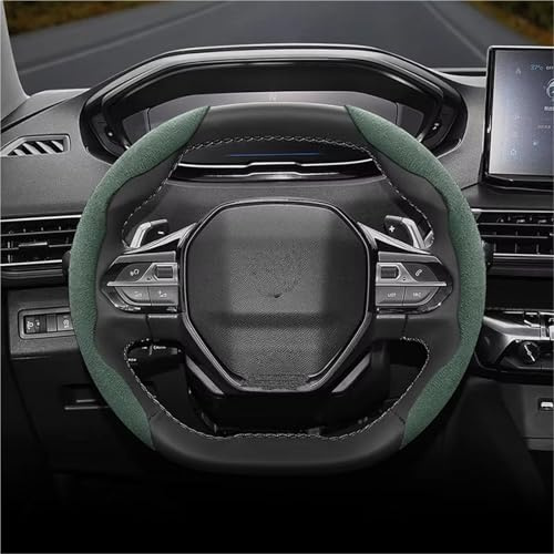Auto Lenkradbezüge Segmentierter Lenkradbezug Aus Wildleder Für Peugeot 206 208 3008 308 207 307 2008 508 5008 407 107 Partner Rifter Tepee 106 306 Lenkradbezug(Green Oval 2 Piece)