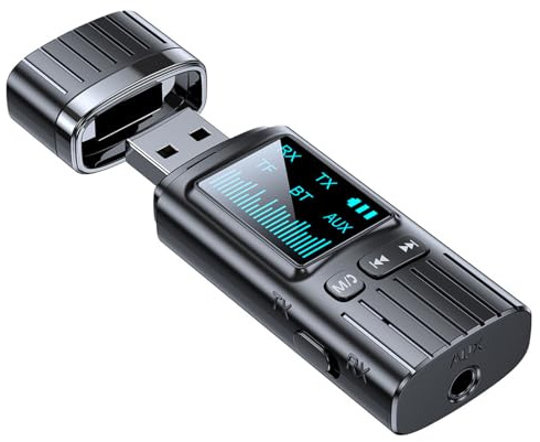 Adattatore audio 5.0 compatibile con Bluetooth Trasmettitori e ricevitore 2 in 1 con USB e 3,5 mm per adattatore audio per più dispositivi