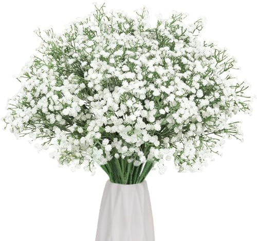 Woltoy 9 Stück Kunstblumen Wie Echt, Weiß Schleierkraut Künstlich, Füllmaterial Künstliche Blumen für Brautstrauß, Gestecke und Bastelbedarf