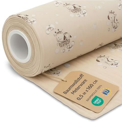 Stoff Meterware Baumwollstoff Waffelpique 0.5 M x 160 cm - Stoffe zum Nähen aus reine Baumwolle Fabric Futterstoff Dekostoff für Patchwork Canvas und Sewing Nähstoff Oeko-Tex Giraffen