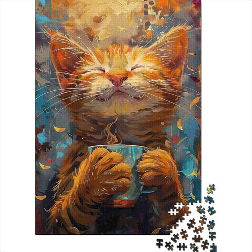 1000 Pièces Mini Puzzle pour Adultes Chat Tasse Café Idée Cadeau